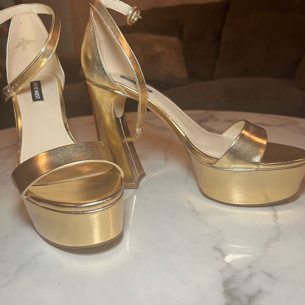 Nine West Shiny Gold Platform Heels